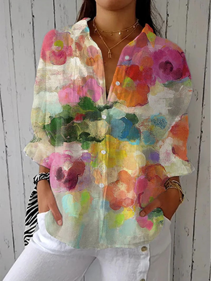 Blusa Rosa con Fiori Eleganti