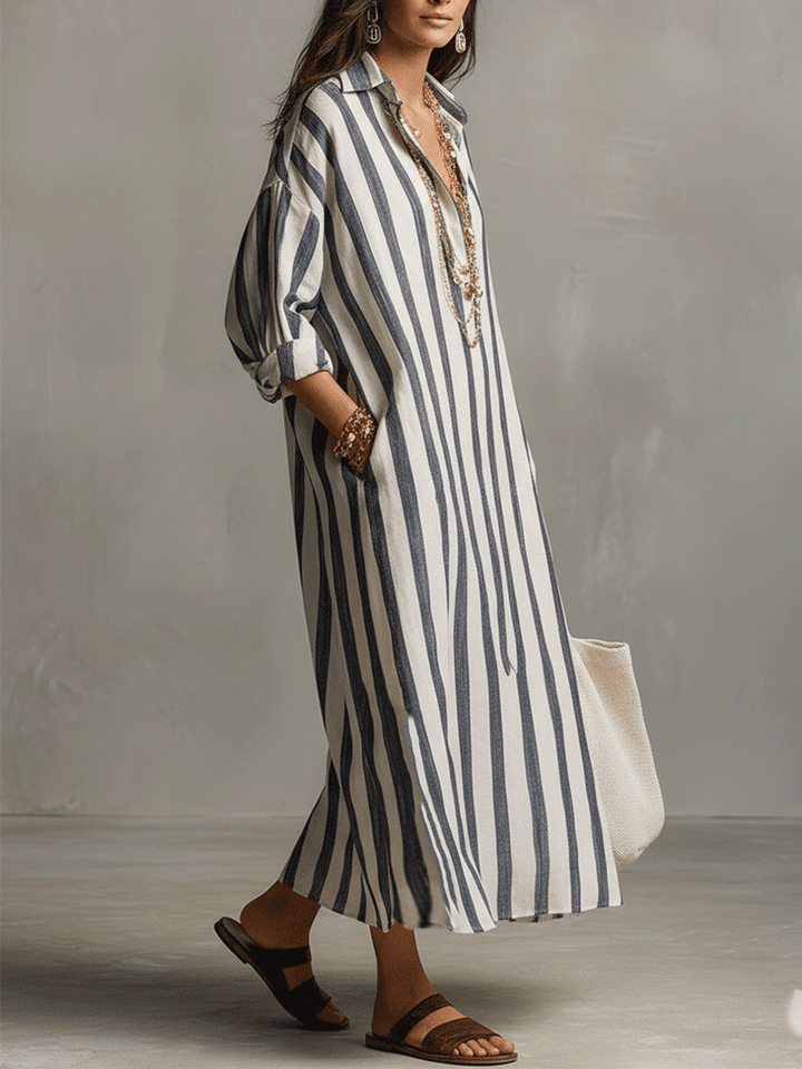 Abito Maxi Stile Bohemien a Righe Casual