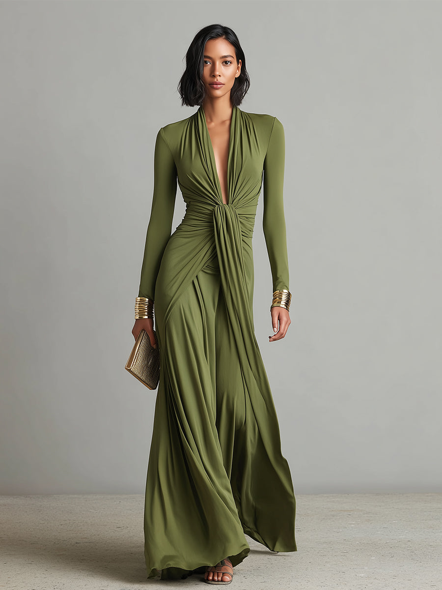 Valentina · Abito maxi con scollo a V e dettagli volant