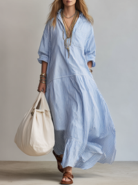 Abito Maxi Camicia Relaxed a Righe Blu