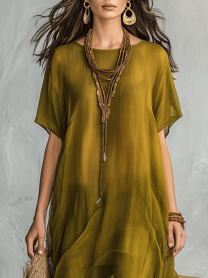 Maxi-abito Bohemien Verde Oliva con Silhouette Drappeggiata