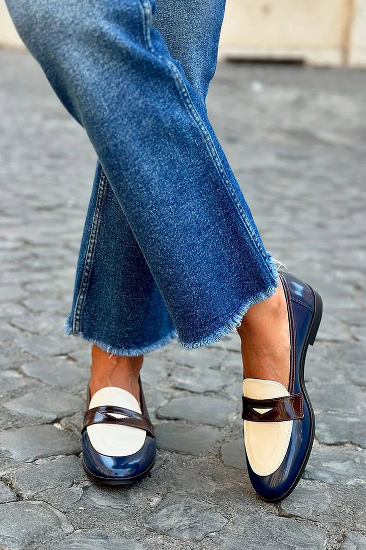 Marleen | Mocassini blu navy con tacco basso