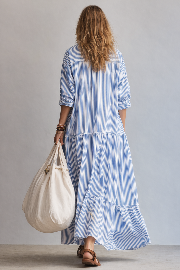 Abito Maxi Camicia Relaxed a Righe Blu