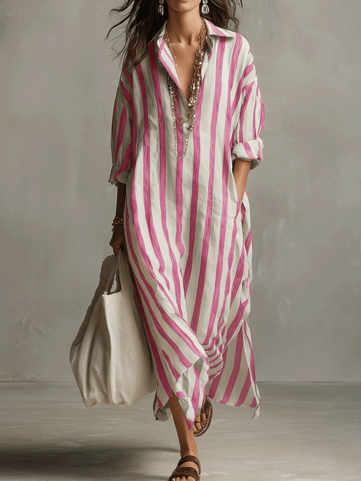 Abito Maxi Stile Bohemien a Righe Casual