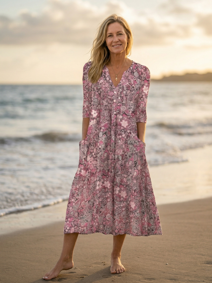 Abito Midi Elegante con Scollatura a V di Alicia Graceful