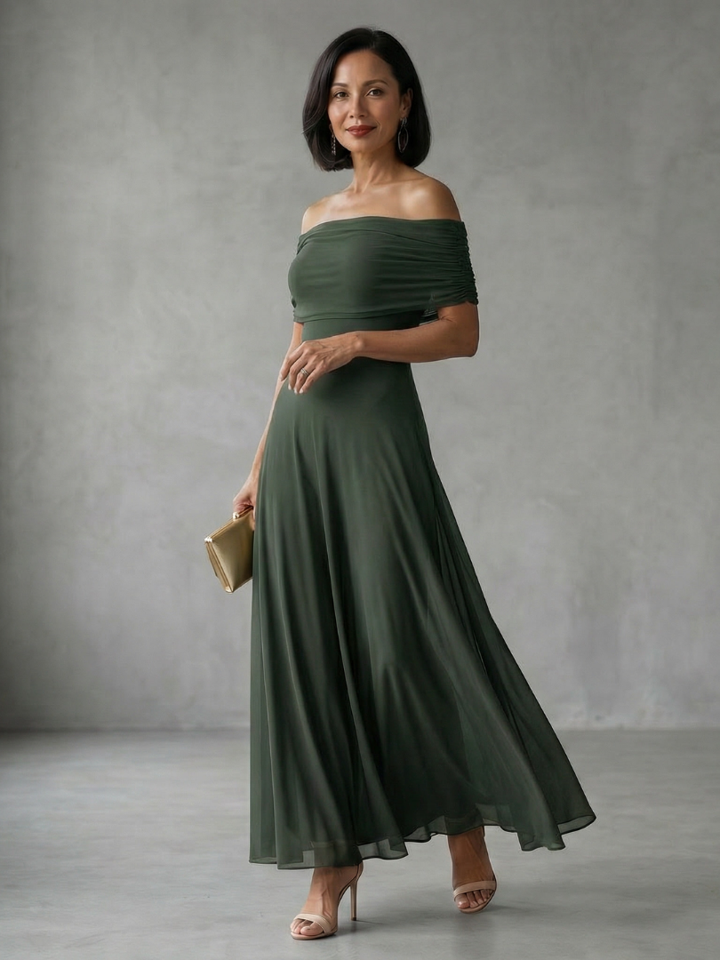 Giugno | Vestito Midi Drappeggiato con Spalle Scoperte