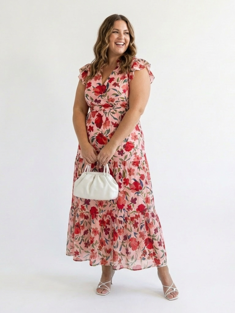 Lila | Vestito Midi a Fiori con Scollatura a V