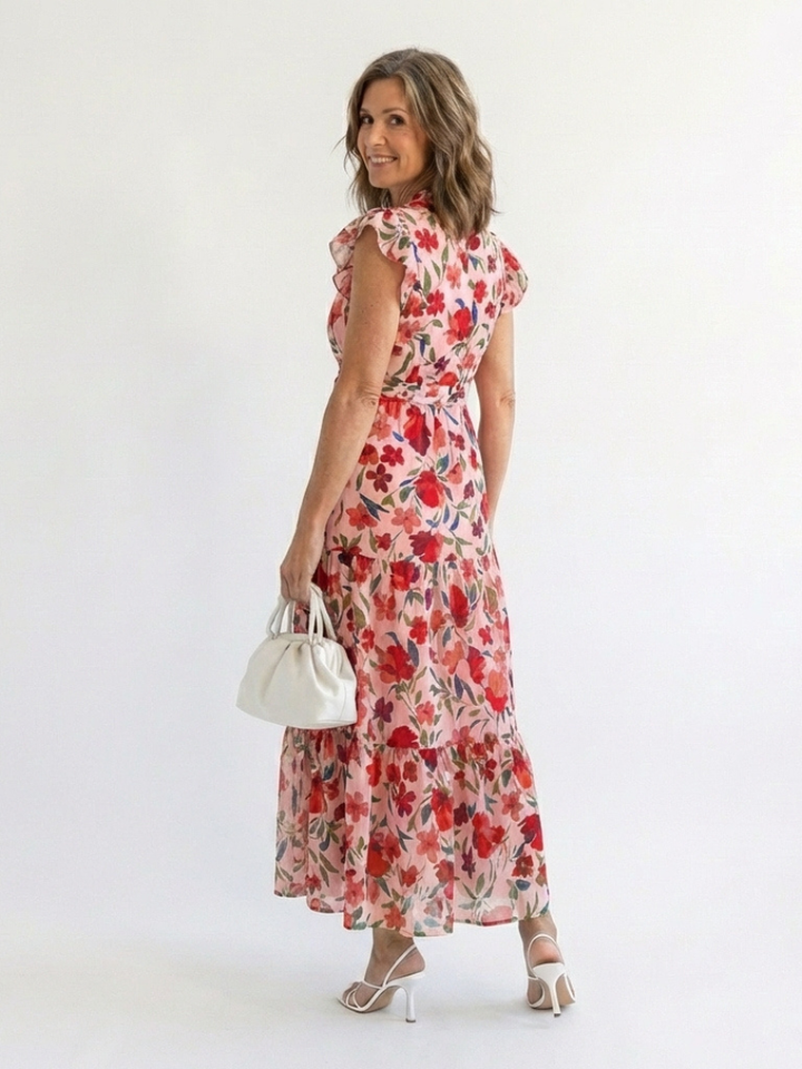 Lila | Vestito Midi a Fiori con Scollatura a V
