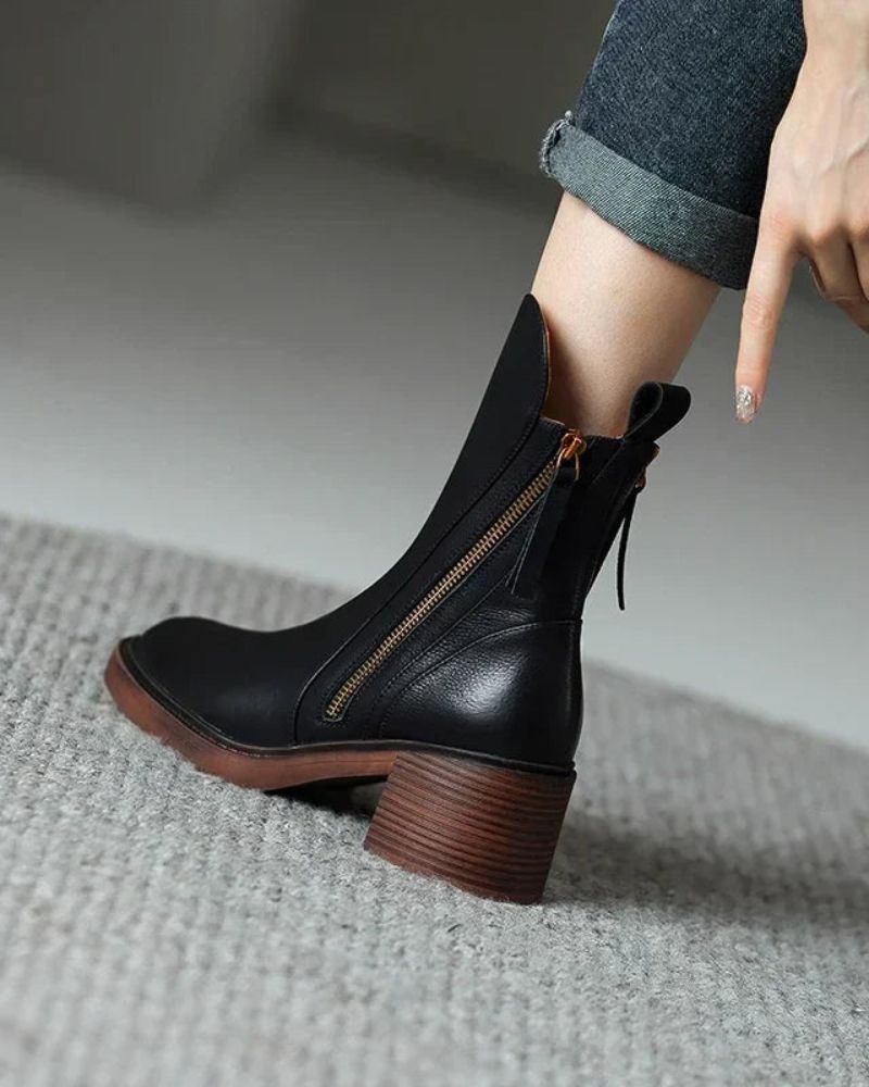 Garciel™  Stivaletti neri in pelle con tacco comfort