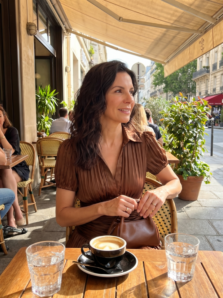 Theodora | Vestito Midi con Plissettatura e Strisce in Vita