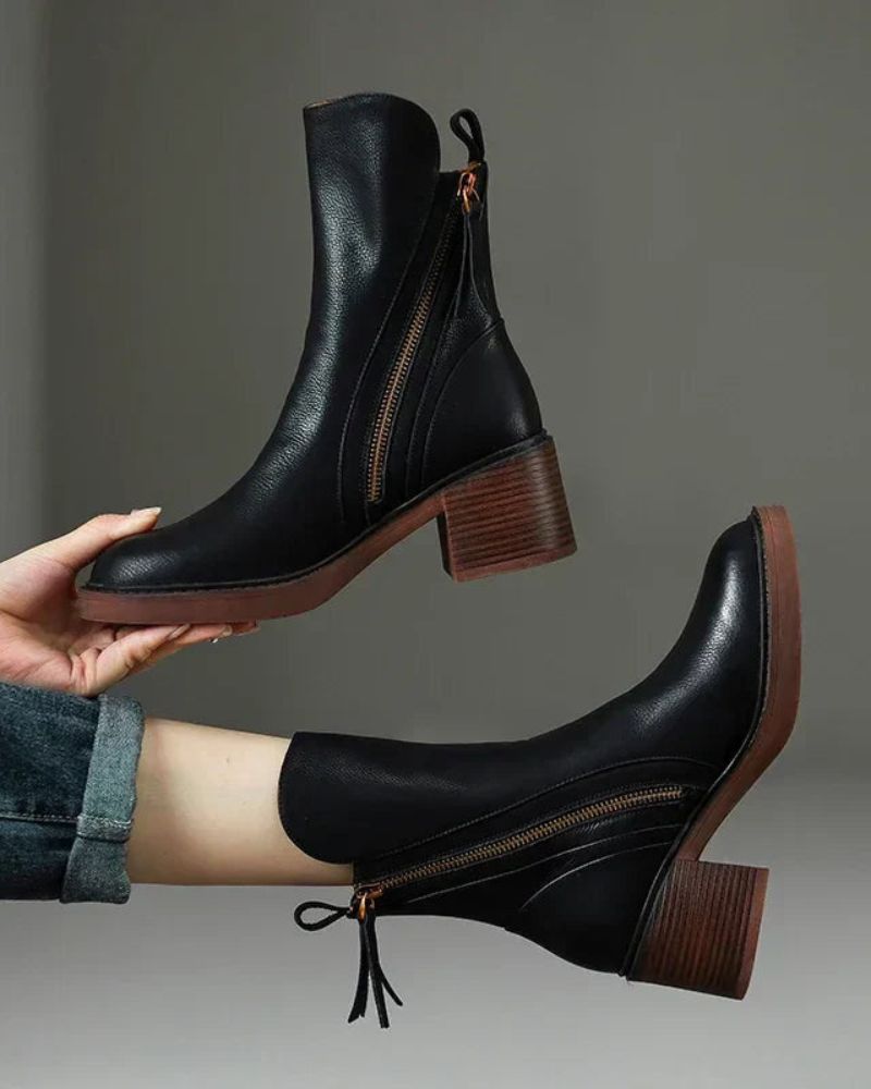 Garciel™  Stivaletti neri in pelle con tacco comfort