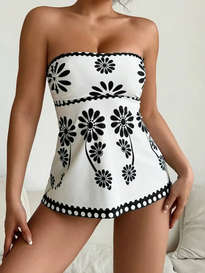 Margarita - Set Tankini con Motivo Floreale e Copertura per la Pancia