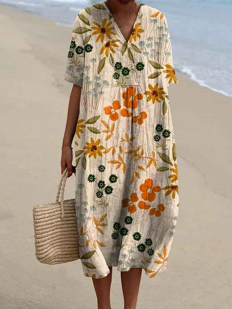 Sammy - Abito Casual Flowy con Stampa Floreale Vintage