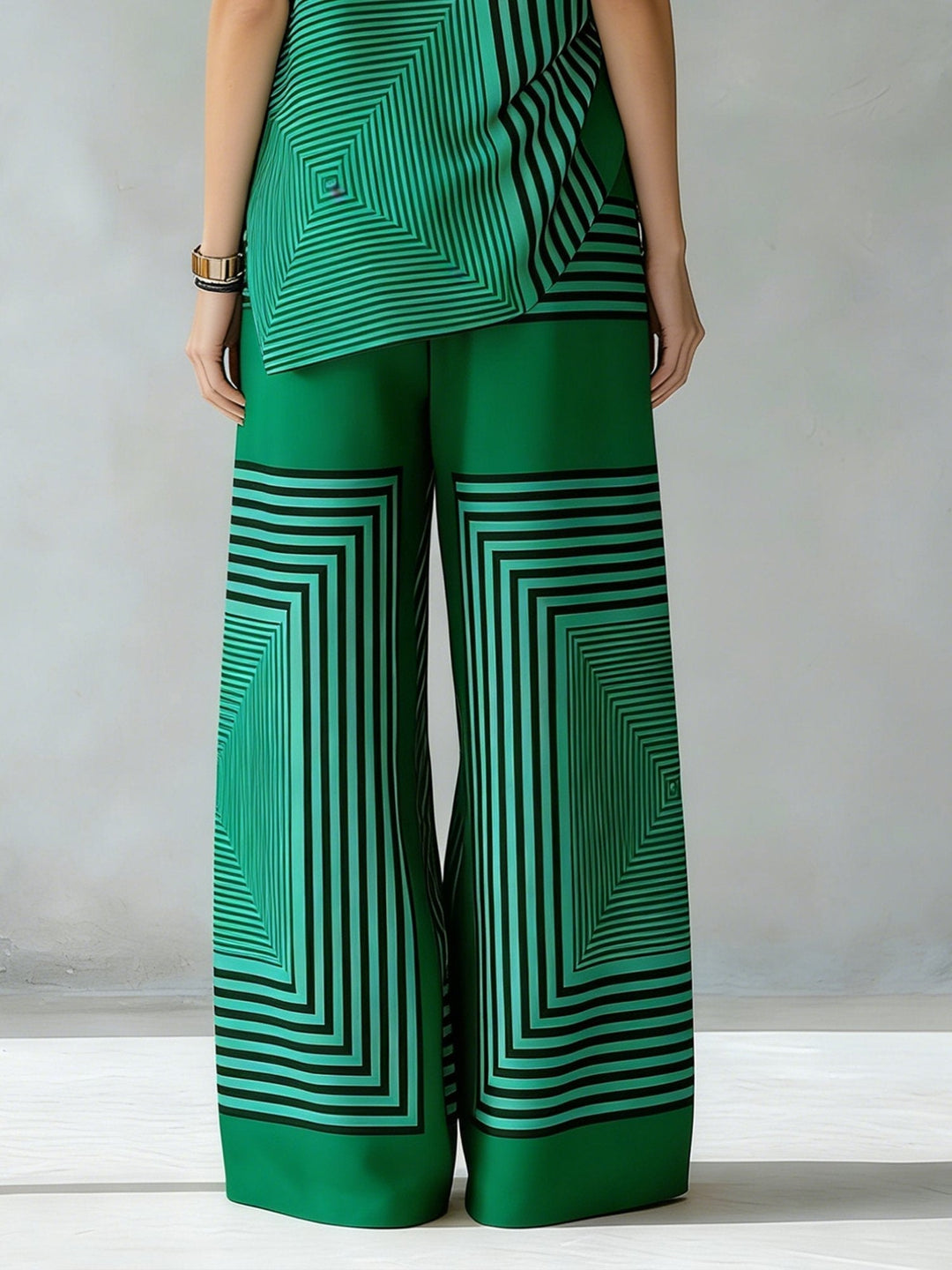 Léa | Completo Geometrico Moderno Top Senza Maniche & Pantalone Largo