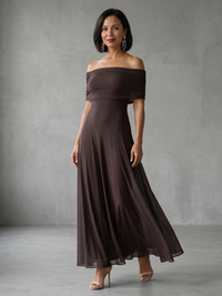 Juni | Abito Midi Drappeggiato Off Shoulder