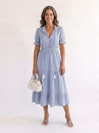 Dakota | Vestito Midi a Manica Corta a Righe con Volant