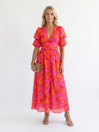 Salsa | Vestito Midi con Maniche Voluminose e Scollatura a V Floreale