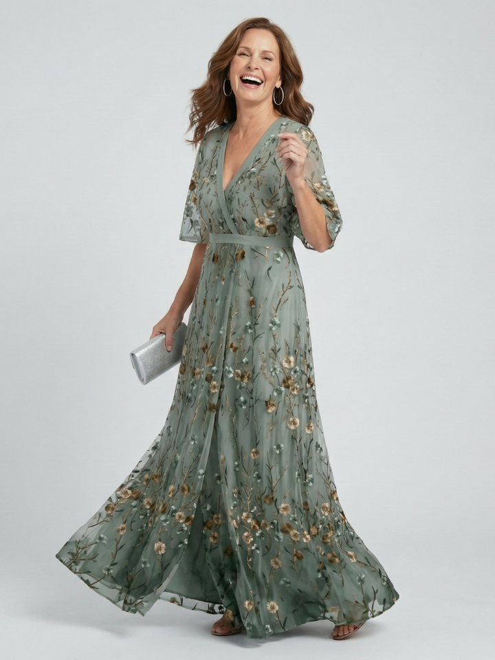 Selora | Vestito Maxi con Fiori e Collo Halter
