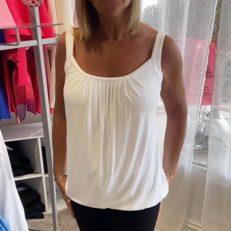 Nanda | Top casual senza maniche con pieghe e colore uniforme