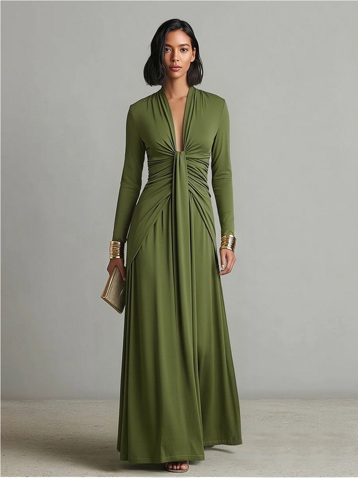 Valentina · Abito maxi con scollo a V e dettagli volant
