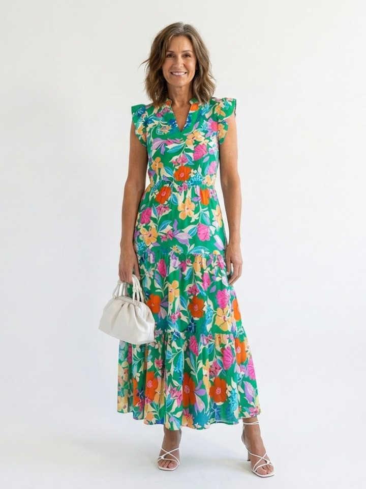 Lila | Vestito Midi a Fiori con Scollatura a V