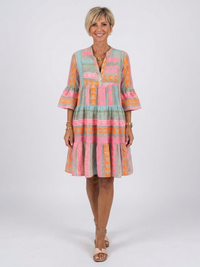 Maelle | Vestito lungo fino al ginocchio con stampa geometrica e scollatura a V
