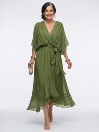 Elysia | Vestito Midi con Scollatura a V e Vita con Nastro