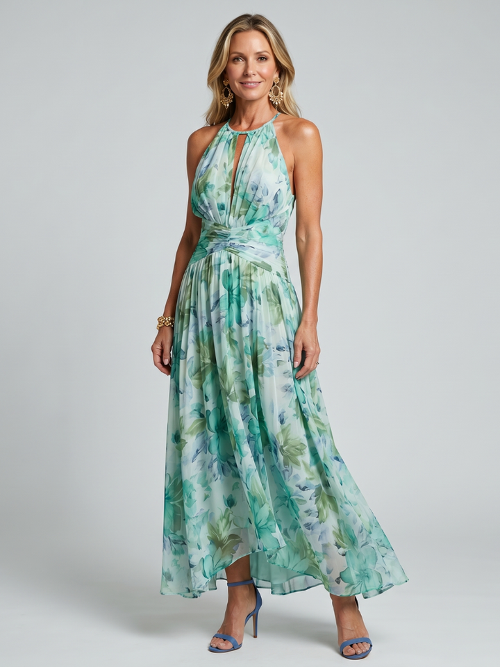 Portia | Vestito Midi con Scollatura Halter e Delicato Motivo Floreale