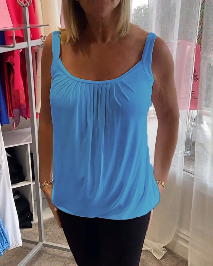 Nanda | Top casual senza maniche con pieghe e colore uniforme