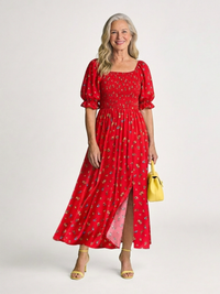 Delphine | Vestito Midi con Maniche A Palloncino e Collo Quadrato e Floreale