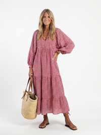 Arlette | Vestito Midi a Manica Lunga con Stampa Geometrica