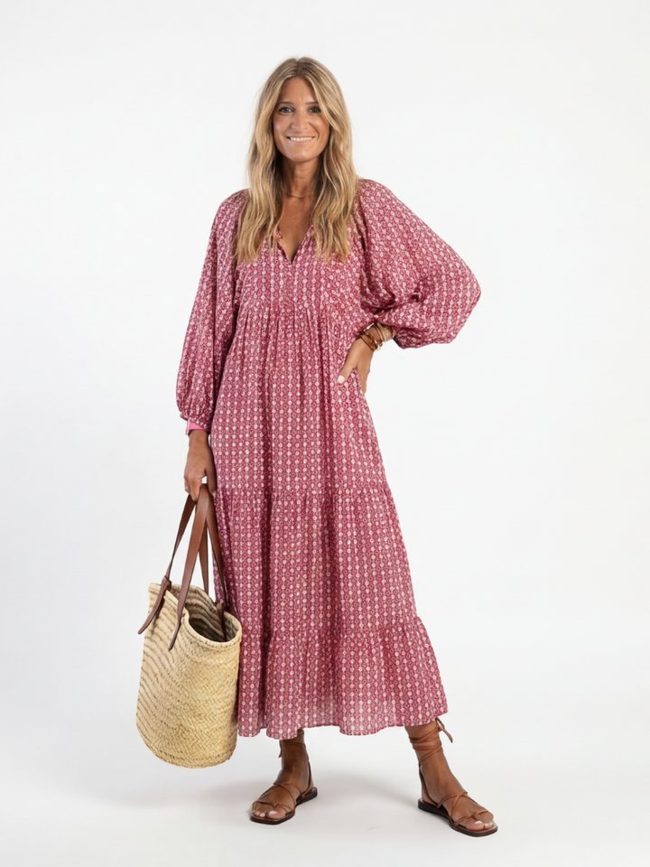 Arlette | Vestito Midi a Manica Lunga con Stampa Geometrica