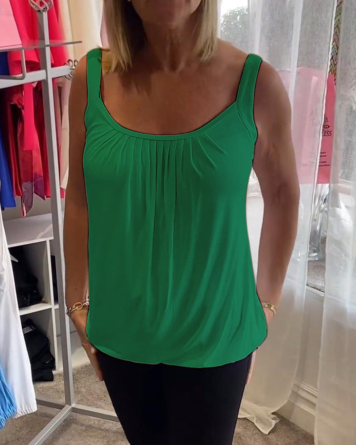 Nanda | Top casual senza maniche con pieghe e colore uniforme