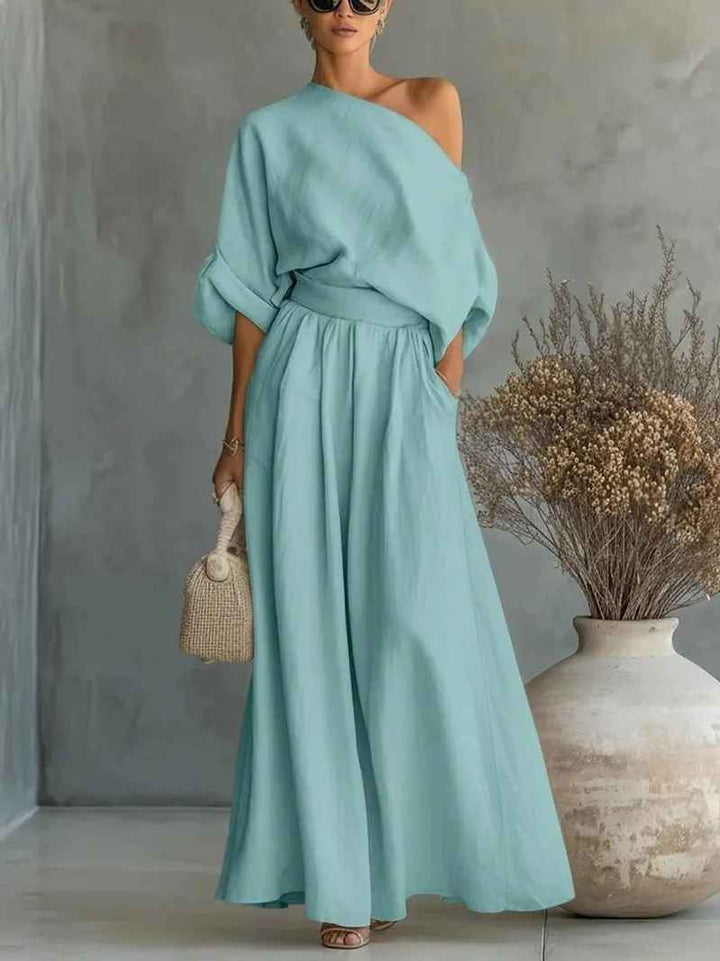 Lisa | Completo Top Morbido Off-Shoulder e Pantaloni Tapered