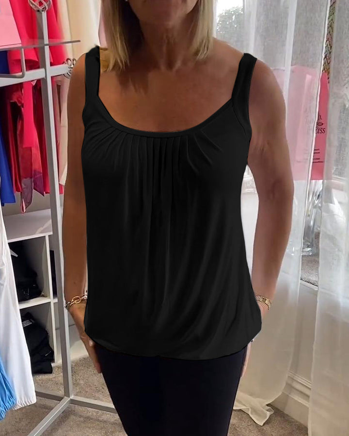 Nanda | Top casual senza maniche con pieghe e colore uniforme