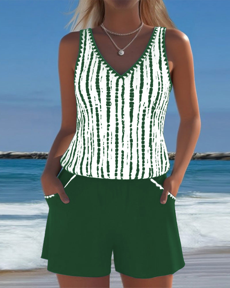 Costume da bagno casual con tasca e scollatura a V