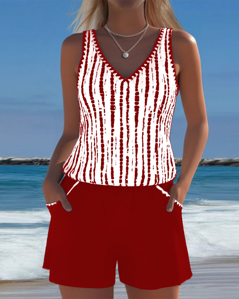 Costume da bagno casual con tasca e scollatura a V