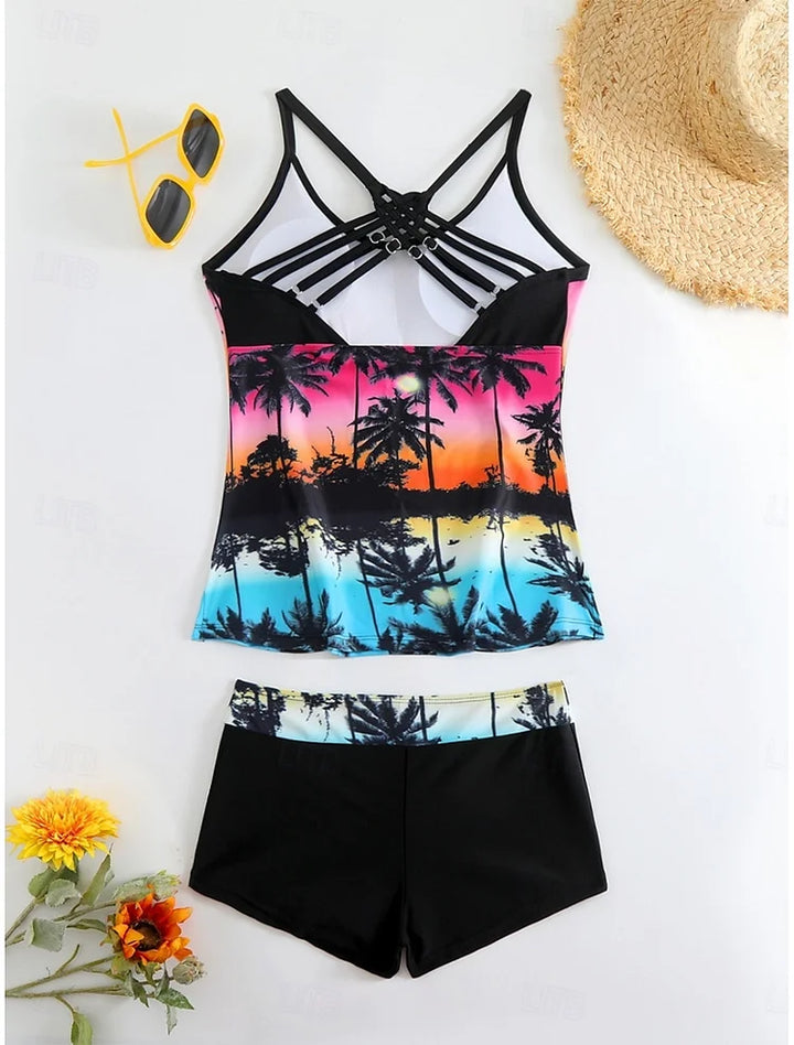 L'Avana - Set Tankini con stampa tropicale e costume da bagno