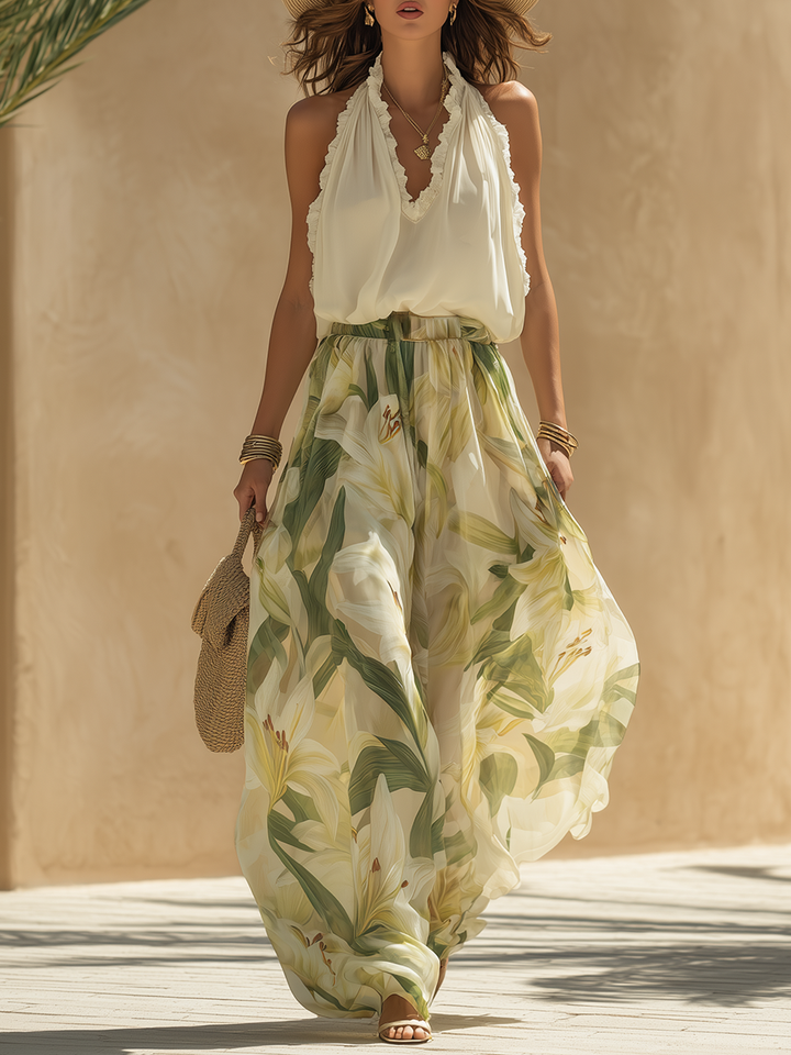Lysandra | Completo Fluttuante Stampato di Giglio Elegante