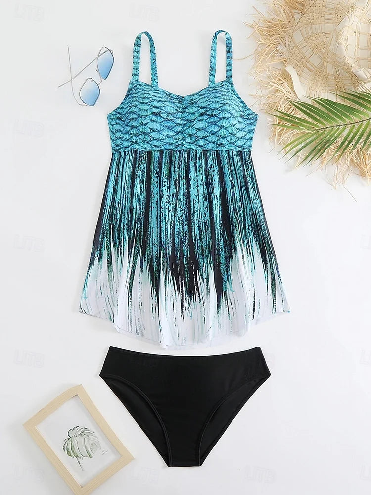 Perla - Set di costumi da bagno con stampa di sirena che copre la pancia