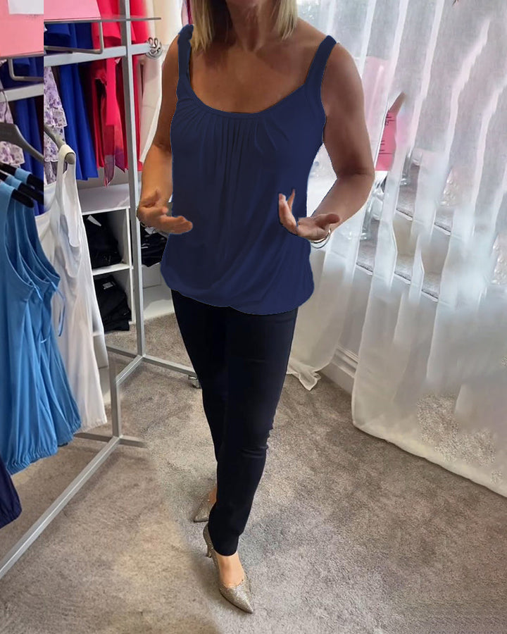 Nanda | Top casual senza maniche con pieghe e colore uniforme