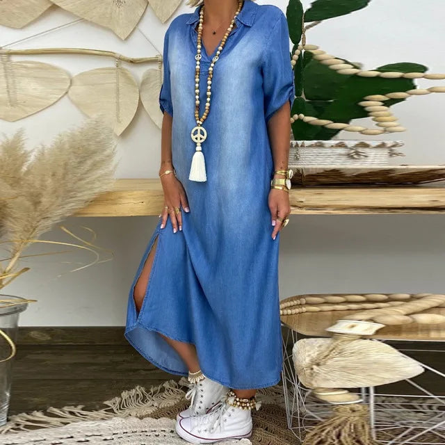 Noor™ | Abito in denim lungo con spacco laterale
