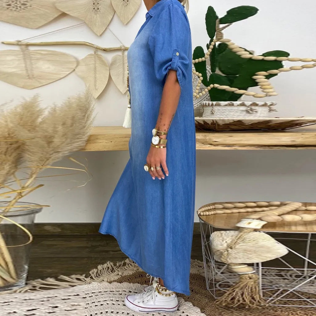 Noor™ | Abito in denim lungo con spacco laterale