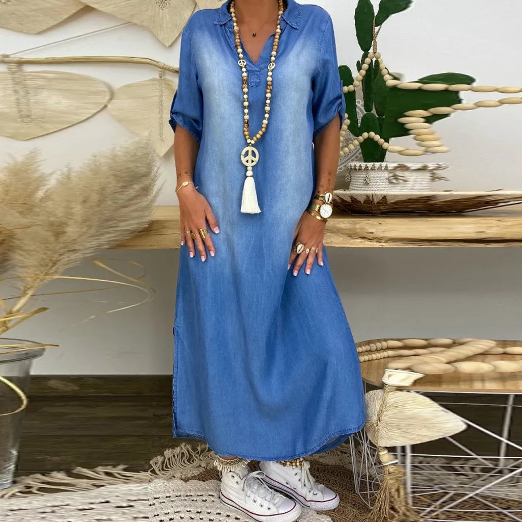 Noor™ | Abito in denim lungo con spacco laterale