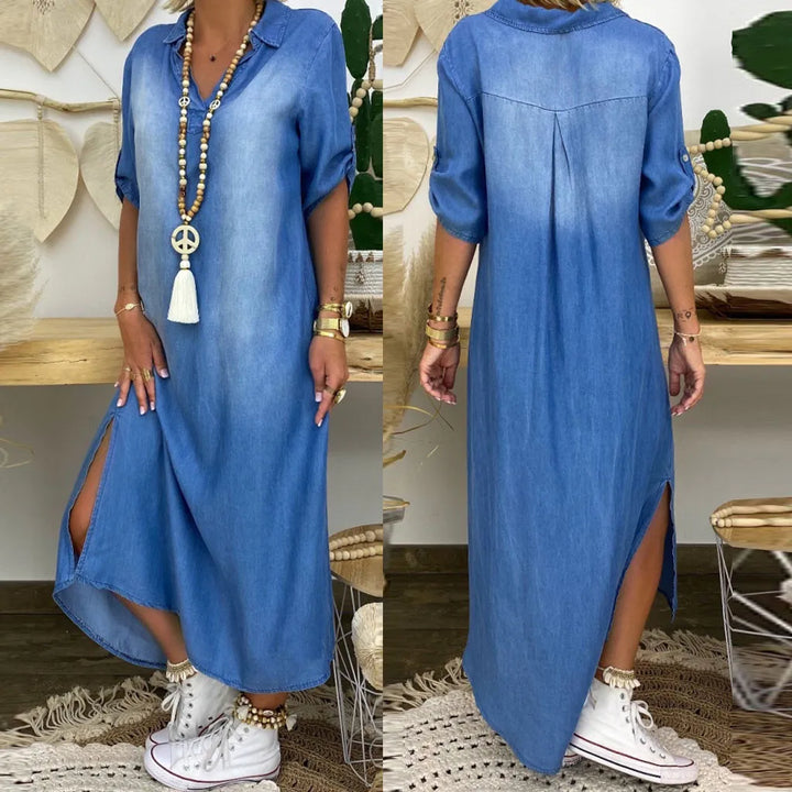 Noor™ | Abito in denim lungo con spacco laterale