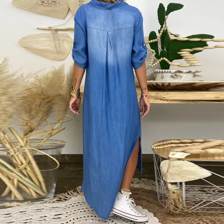 Noor™ | Abito in denim lungo con spacco laterale