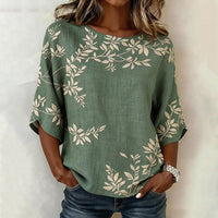 Élise™ | Blusa vintage con stampa fogliare