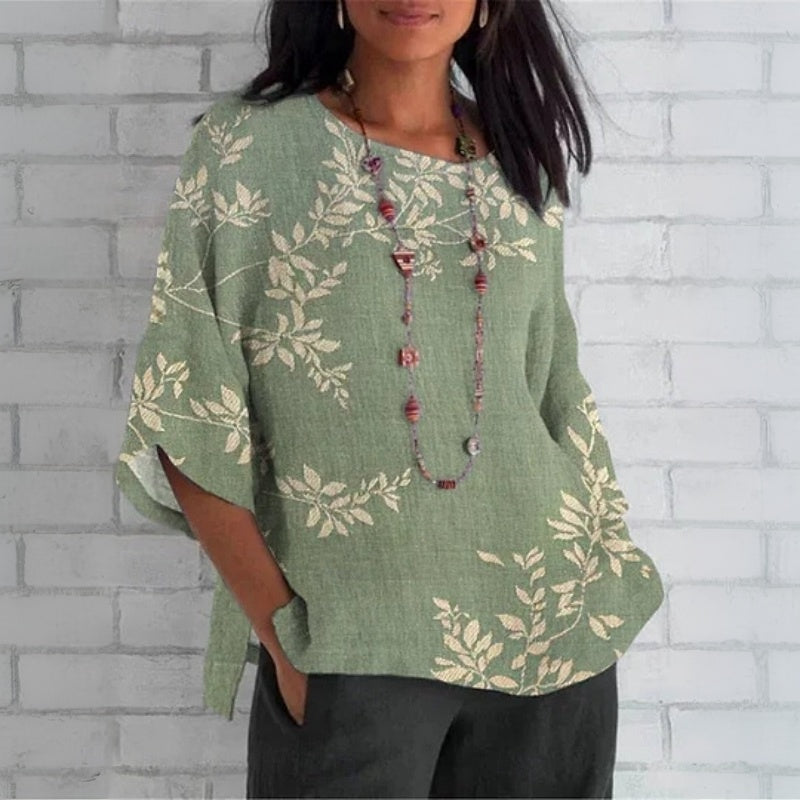 Élise™ | Blusa vintage con stampa fogliare