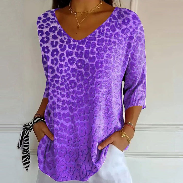 Léna™ | T-shirt vintage casual con stampa e scollo a V