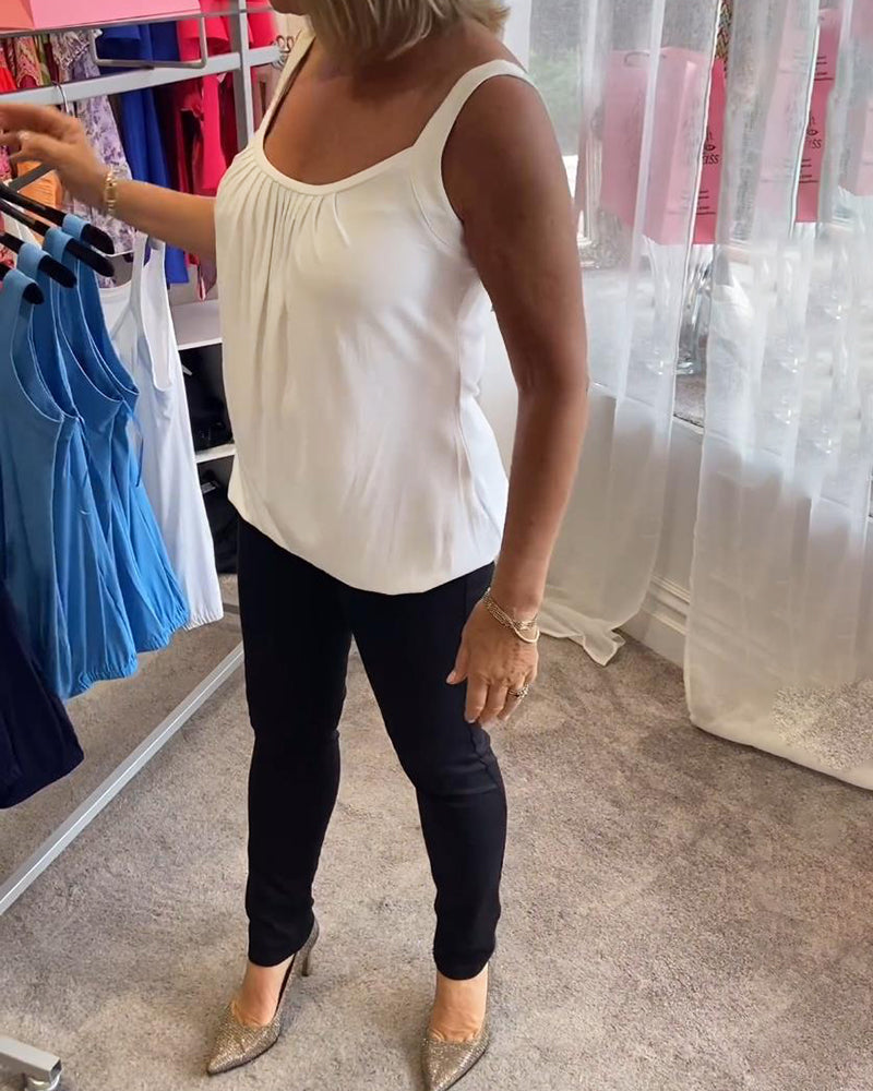 Nanda | Top casual senza maniche con pieghe e colore uniforme